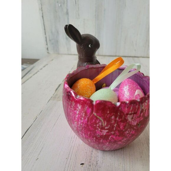 Faux chocolate bunny foil egg ceramic Easter spring decor unique - Picture 5 of 8